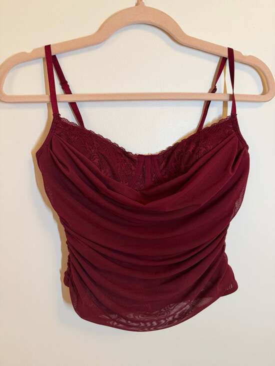 Garage Tops - Garage Ally Mesh Peekaboo Bustier Sour Cherry